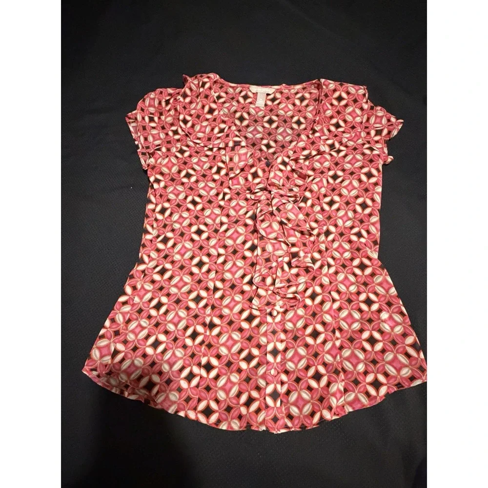 Banana Republic Fuchsia Pink Blouse~M~ Ruffle Collar Fitted Puff Slvs Feminine
